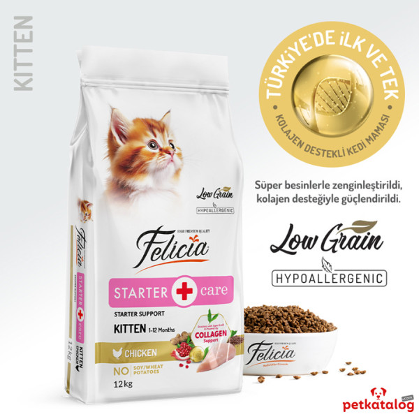 Felicia HypoAllergenic Kolajenli Tavuklu Az Tahıllı Yavru Kedi Maması 12KG