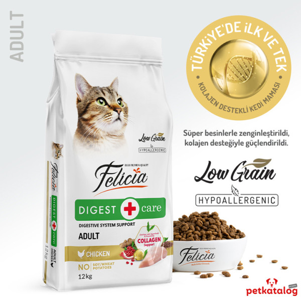 Felicia HypoAllergenic Kolajenli Tavuklu Az Tahıllı Yetişkin Kedi Maması 12KG