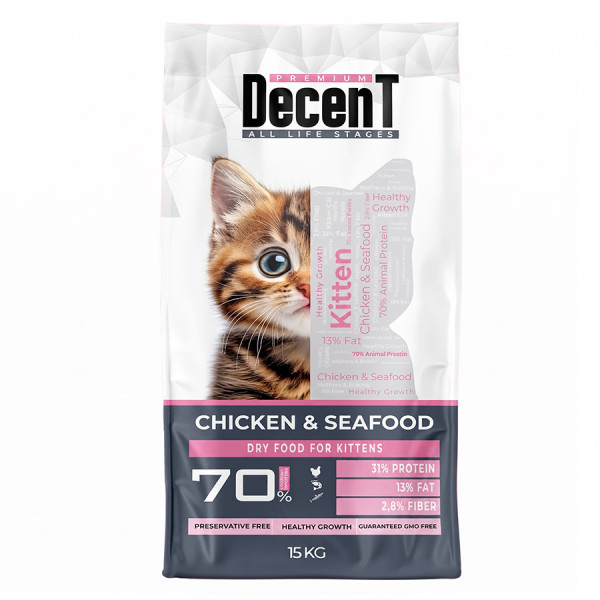 Decent HEALTHY GROWTH Tavuklu & Balıklı Yavru Kedi Maması 15KG