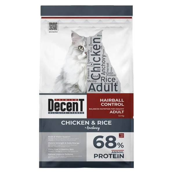 Decent HAIRBALL CONTROL Tavuklu Yetişkin Kedi Maması 1,5KG