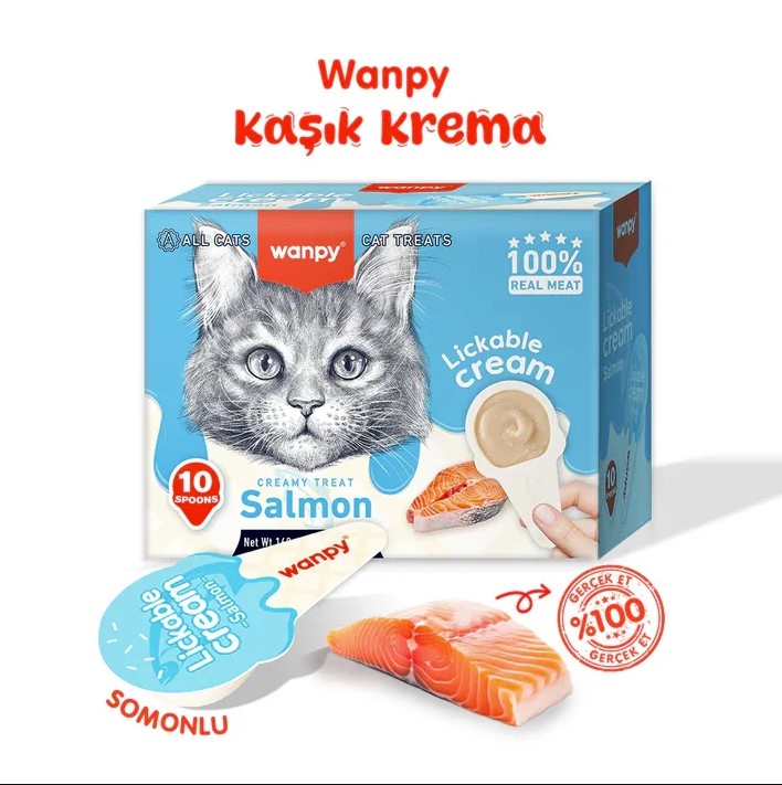 Wanpy Somonlu Kaşıklı Sıvı Kedi Ödül Maması 10x16 gr
