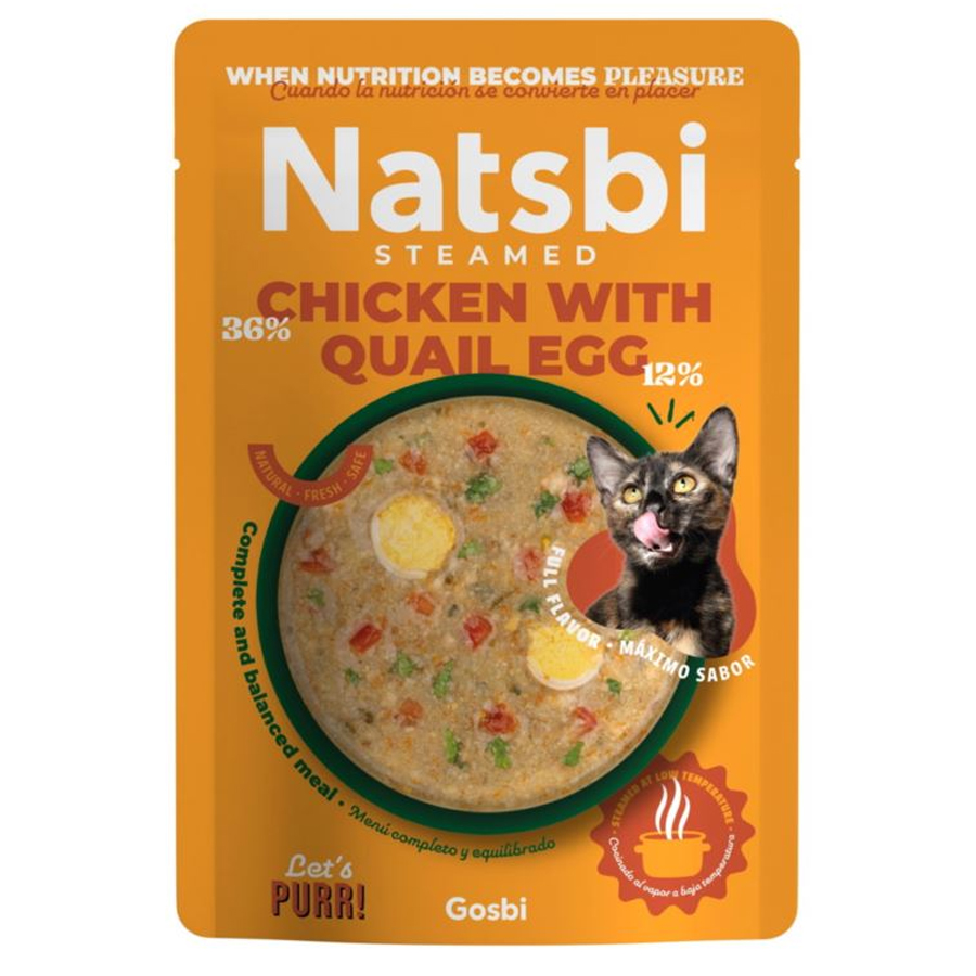 Natsbi Buharda Pişirilmiş Tavuklu & Bıldırcın Yumurtalı Kedi Yaş Maması 80gr