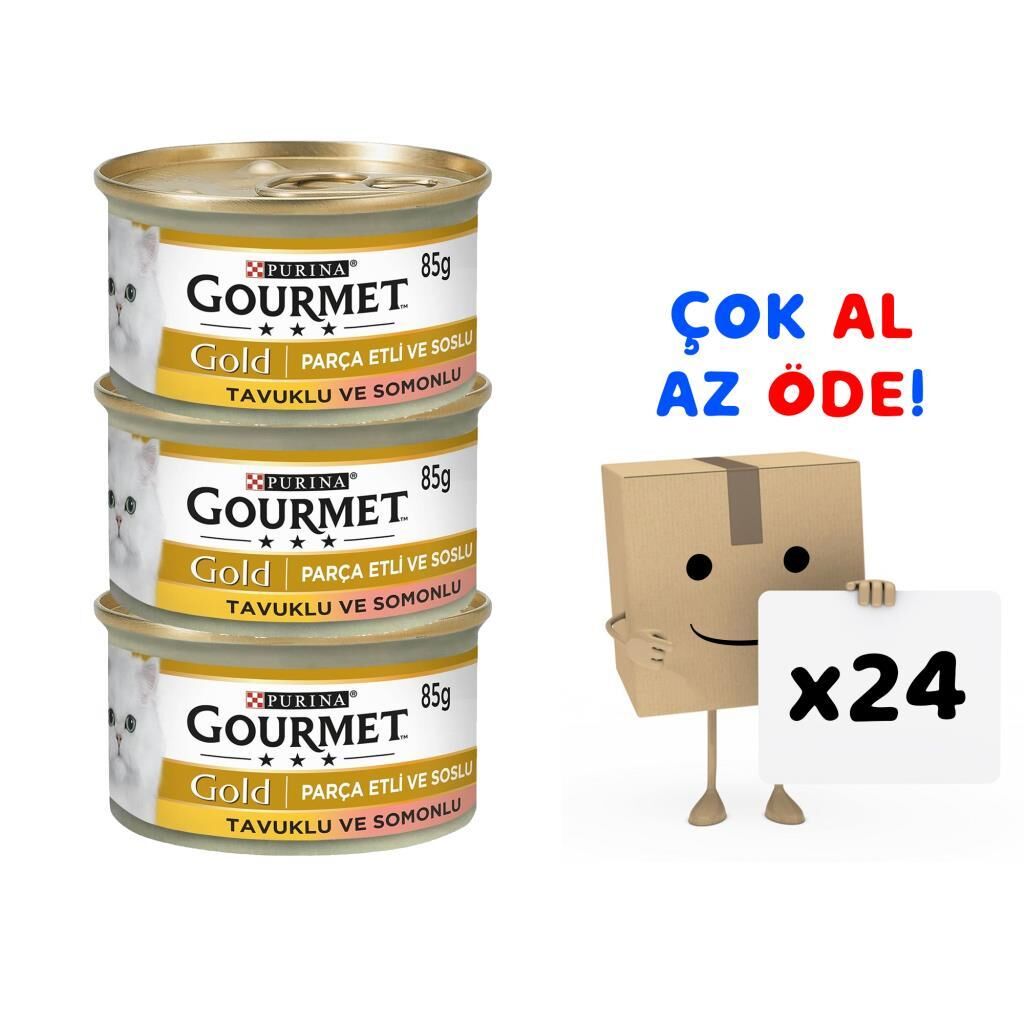 Gourmet Gold Parça Etli Soslu Somonlu Tavuklu Kedi Konservesi 85 Gr 24'lü Paket