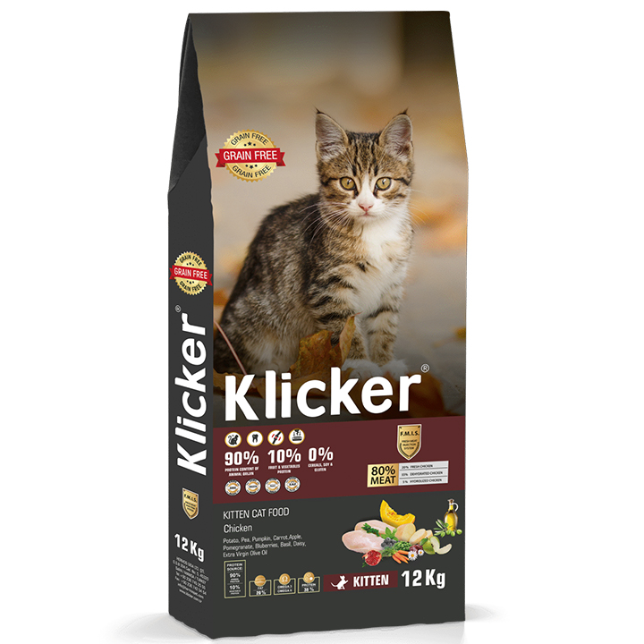Klicker Glutensiz Tahılsız Tavuk Etli Yavru Kedi Maması 12KG
