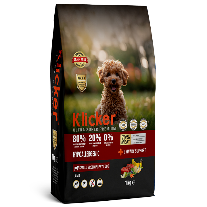 Klicker HypoAllergenic Glutensiz Tahılsız Kuzulu Küçük Irk Yavru Köpek Maması 1KG