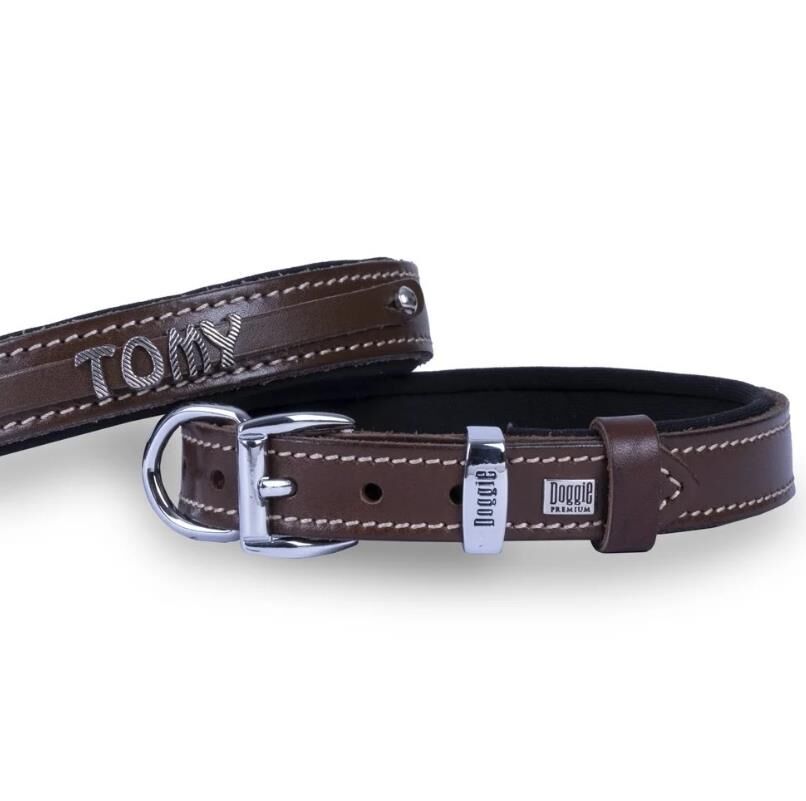 Doggie Konforlu Gerçek Deriden El Yapımı İsimlikli Köpek Boyun Tasması 1,5x20-25cm - Kahverengi