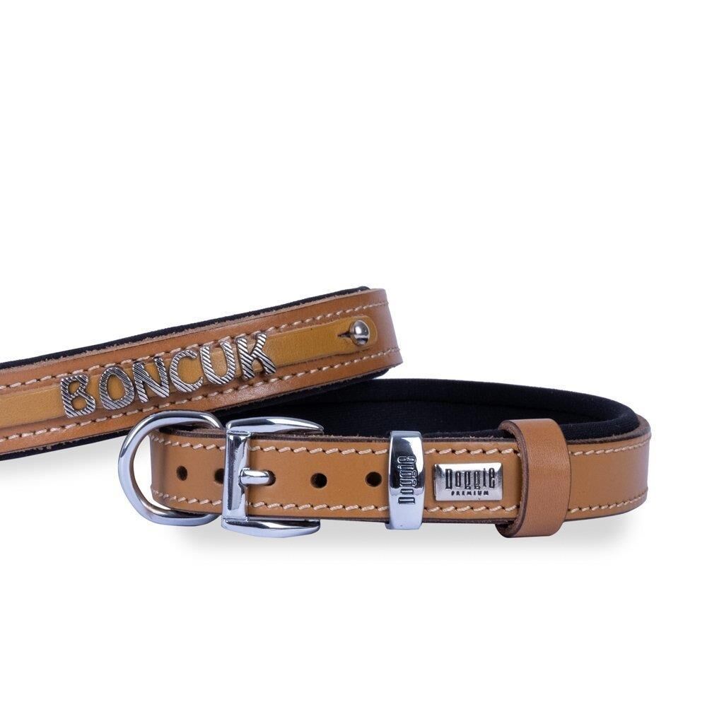 Doggie Konforlu Gerçek Deriden El Yapımı İsimlikli Köpek Boyun Tasması 1,5x25-30cm - Kırmızı