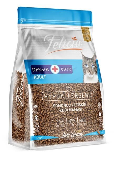 Felicia Derma Care Adult Salmon 1 Kg Kolajen Destekli Hipoalerjenik Somonlu Yetişkin Kedi Maması