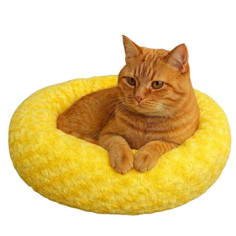 Pet Pretty تخت دونات مخملی زرد 55x55cm