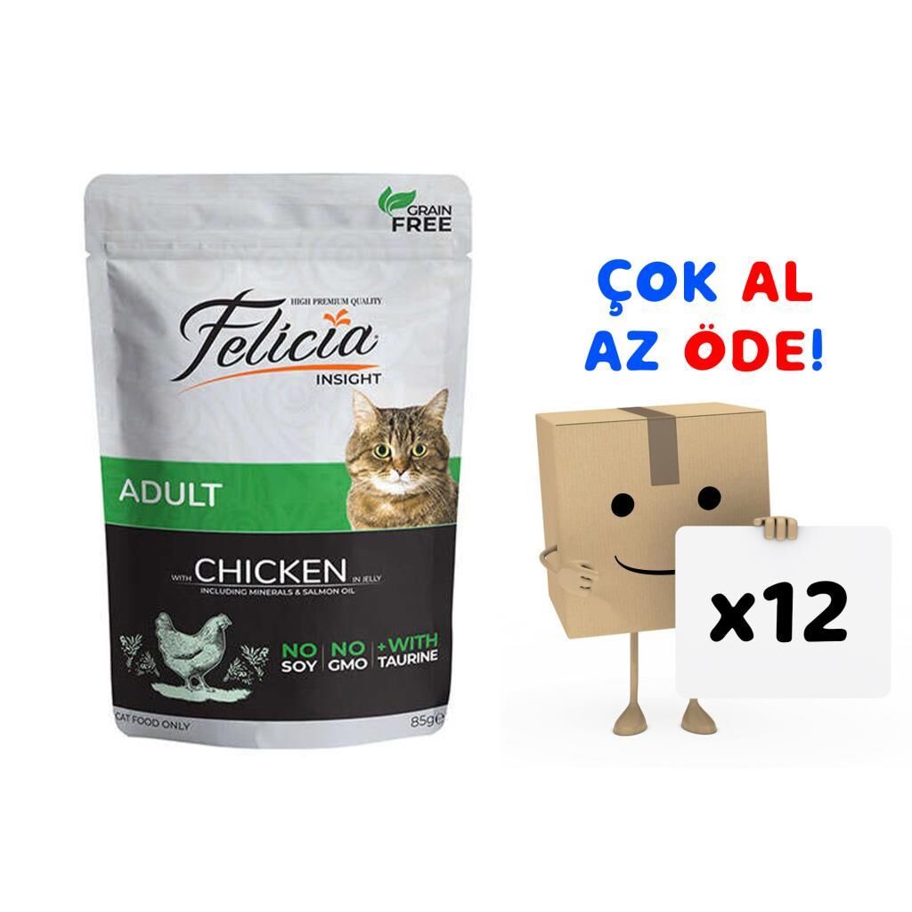 Felicia Tahılsız Yetişkin Tavuklu Yaş Kedi Maması 85 gr 12'li Paket