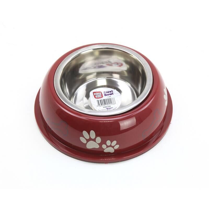 Playfull Pati ve Kemik Desenli Plastik Çelik Mama ve Su Kabı Tabanlı