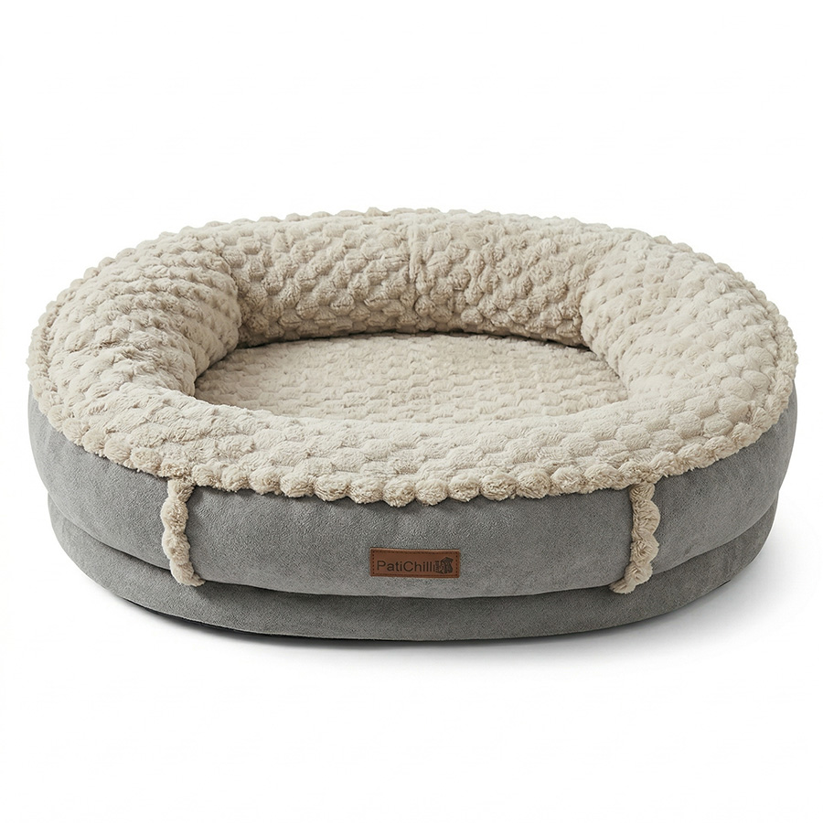 Teng Luna Kedi ve Küçük Irk Köpekler İçin Peluş Yatak Açık Gri Bej Medium (75x15x62 cm)