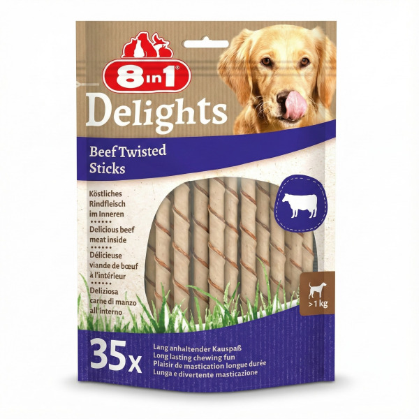 8IN1 Delights Bones Biftekli Burgu Köpek Çiğneme Kemikleri (35'li) 190gr