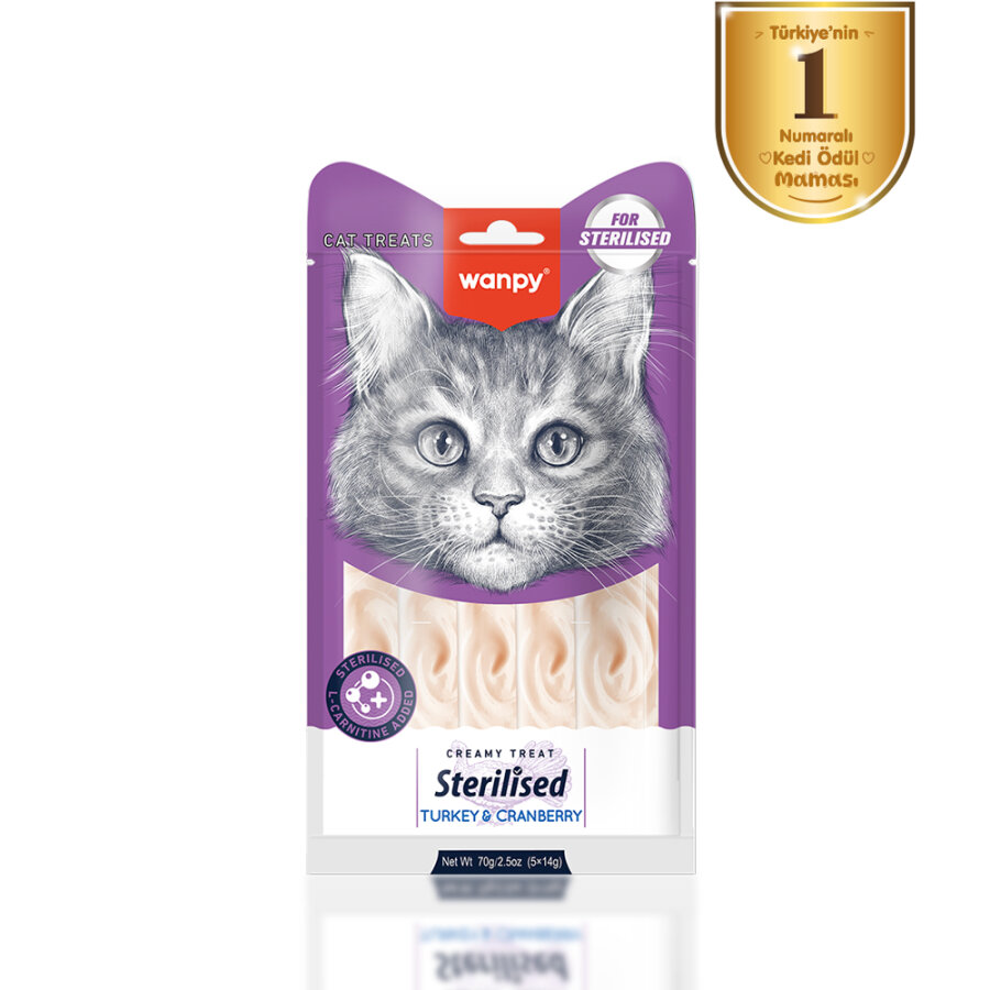 Wanpy Sterilised - Hindili ve Kızılcıklı Kısır Kedi Krema Ödülü 5x14g