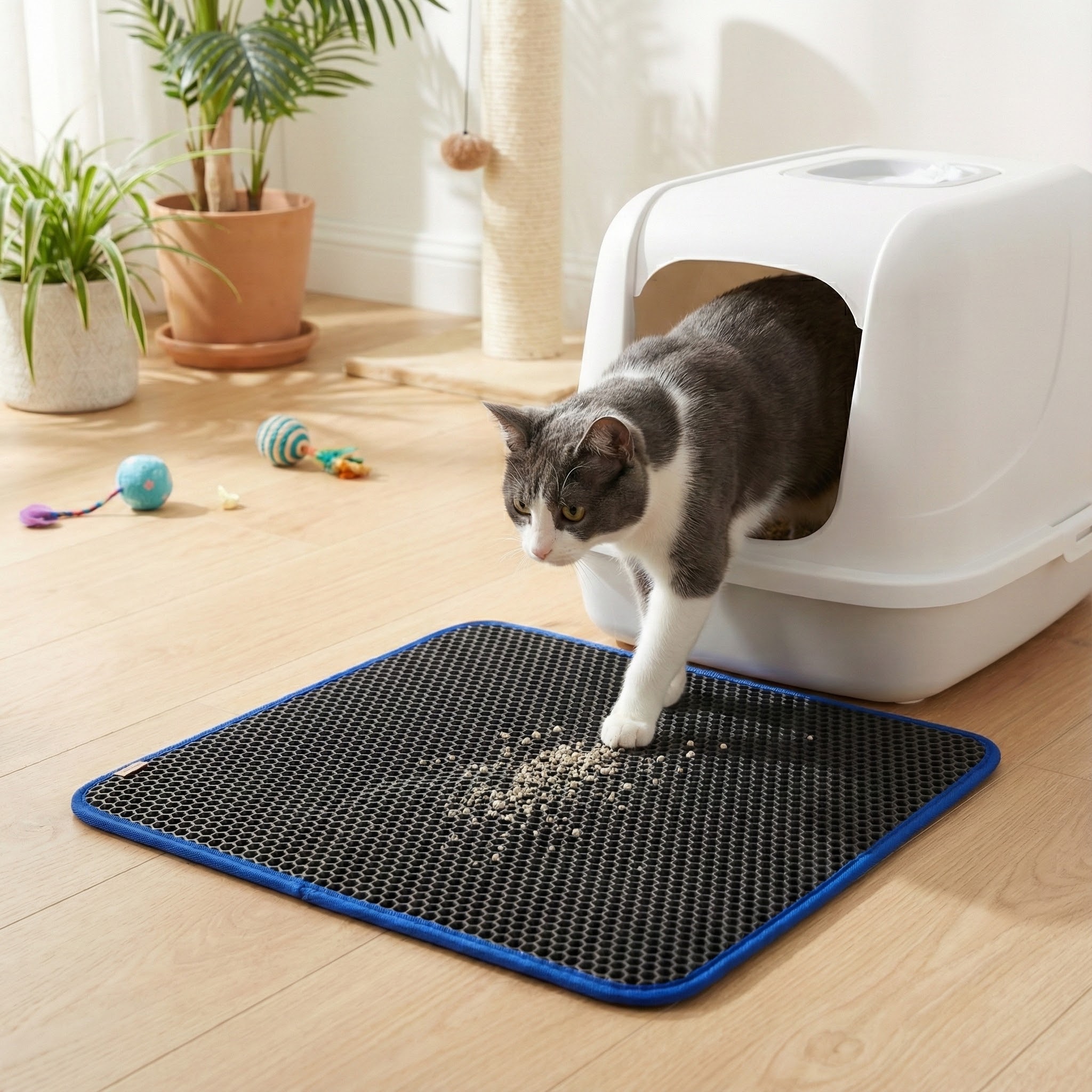 Cattie Altıgen Model Kum Toplayıcı Fonksiyonel Kedi Paspası Mavi 50X75Cm