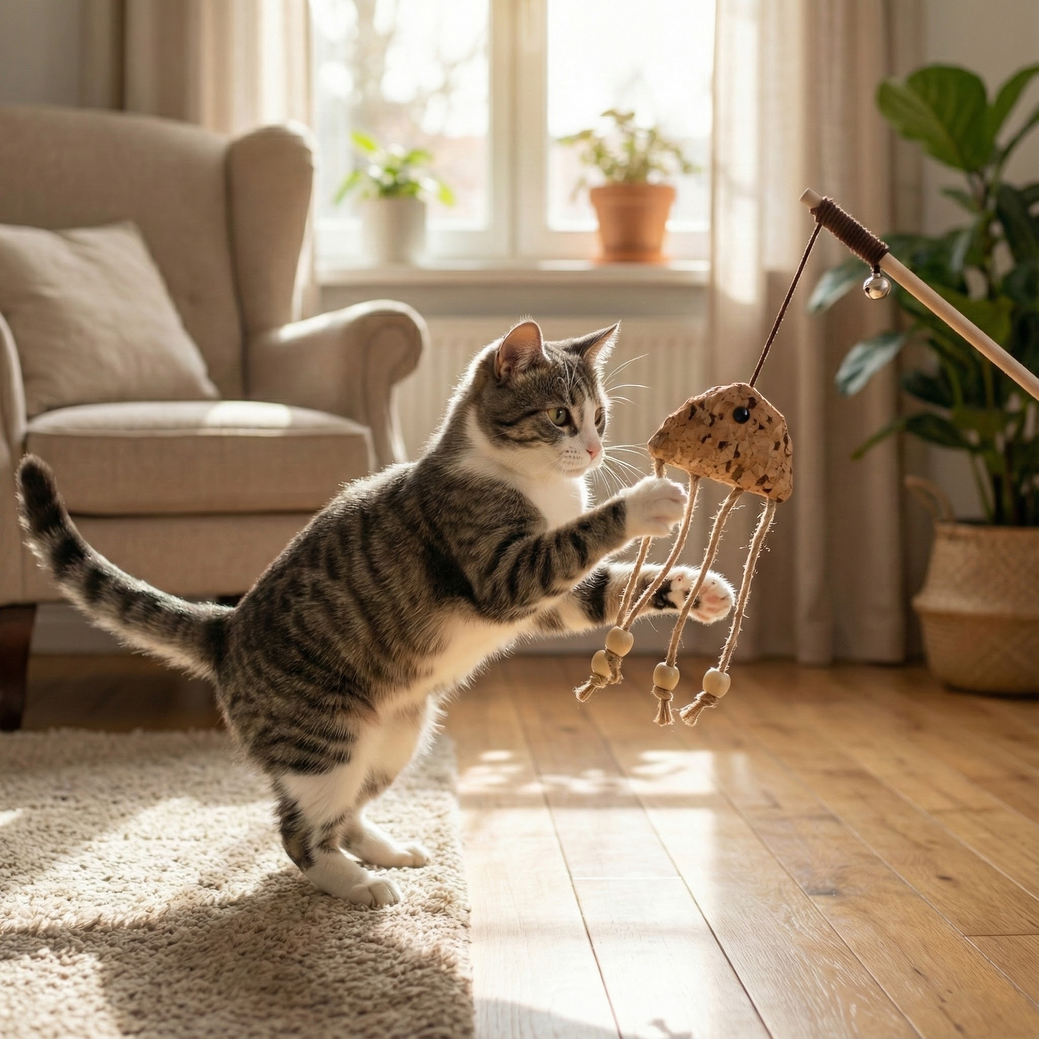 Eastland Catnipli Ahtapot Şeklinde Olta Kedi Oyuncağı 50cm