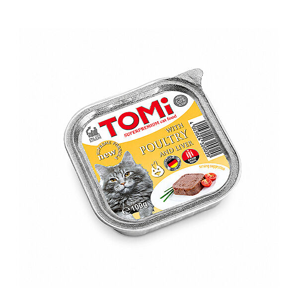 Tomi Pate کنسرو غذای گربه بالغ با مرغ و جگر 100 Gr