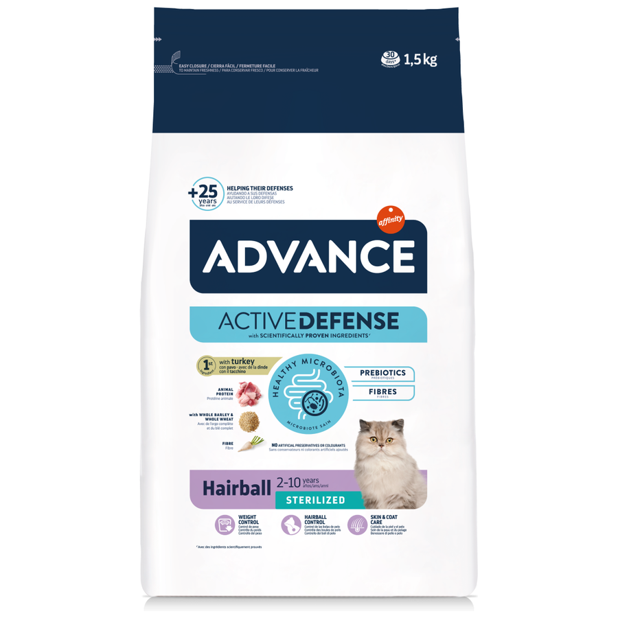 Advance Sterilized Hairball غذای گربه عقیم‌شده با بوقلمون 1.5 کیلوگرم