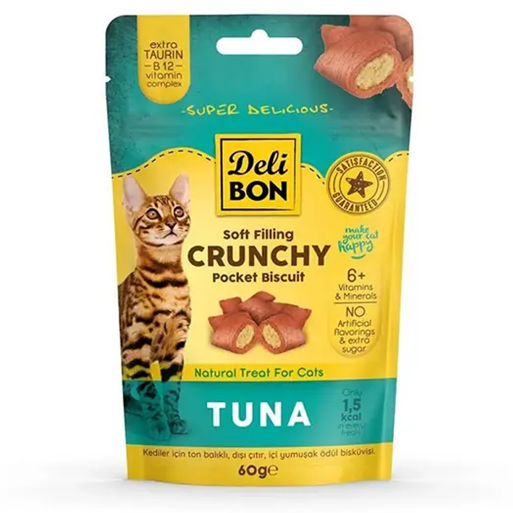 Delibon Crunchy İçi Dolgulu Bisküvi Tuna Balıklı Kedi Ödülü 60gr