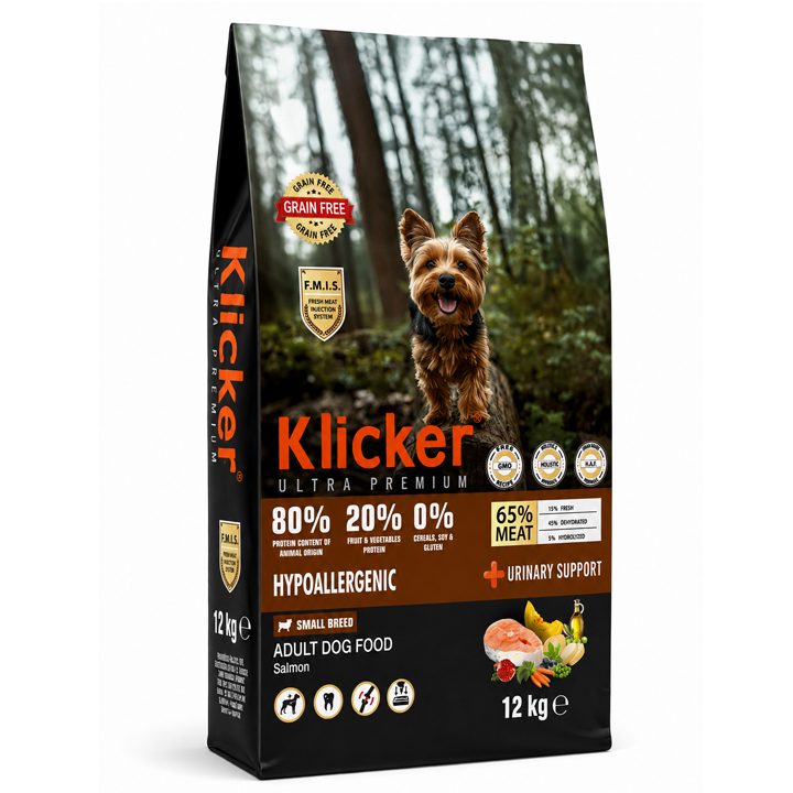 Klicker HypoAllergenic Glutensiz Tahılsız Somonlu Küçük Irk Yetişkin Köpek Maması 12KG