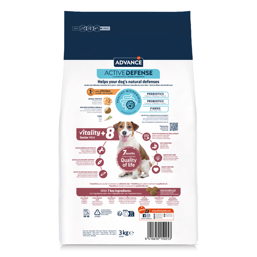 Advance Vitality Senior Mini +8 Tavuklu 3 Kg Küçük Irk Yaşlı Köpek Maması