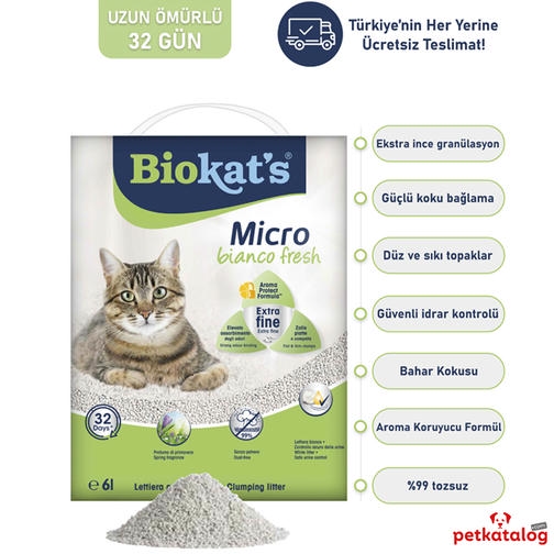Biokat's Bianco Bahar Kokulu 6 LT İnce Taneli Topaklanan Bentonit Kedi Kumu
