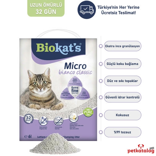 Biokat's Bianco Classic Kokusuz 6 LT İnce Taneli Topaklanan Bentonit Kedi Kumu