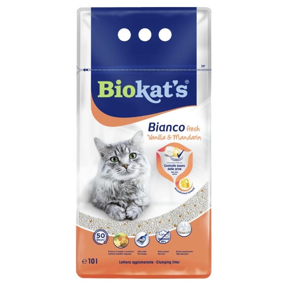 Biokat's Bianco Vanilya ve Mandalina Kokulu 10 LT İnce Taneli Topaklanan Bentonit Kedi Kumu