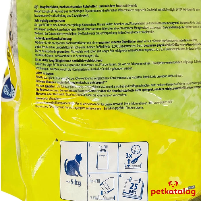 Biokat's Eco Light Extra Aktif Karbonlu 5 LT Pelet Topaklanan Bitkisel Kedi Kumu