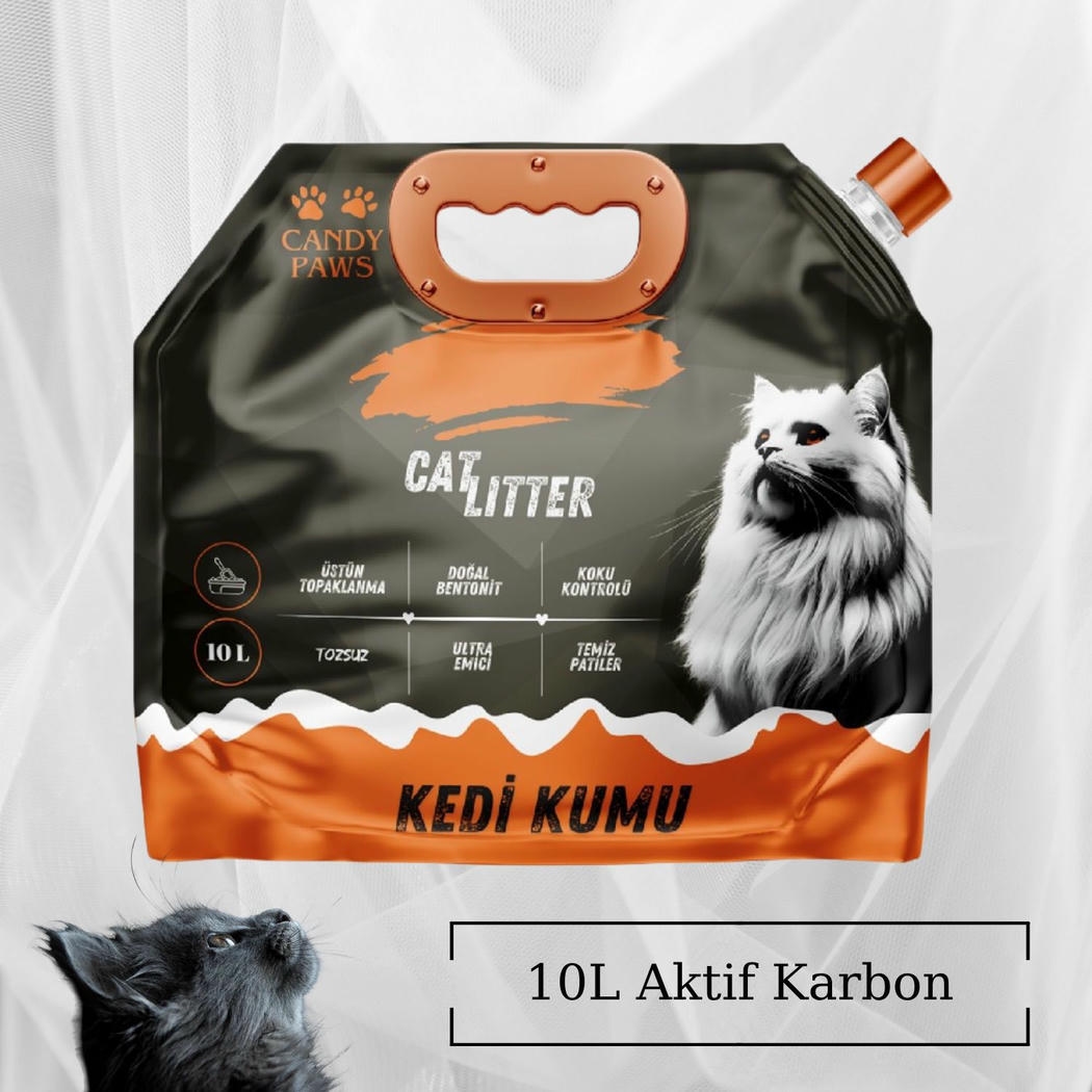 Candy Paws Aktif Karbonlu 10 LT İnce Taneli Topaklanan Bentonit Kedi Kumu