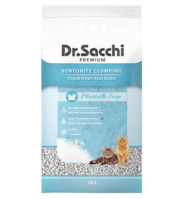 Dr. Sacchi Marsilya Sabunu Kokulu 10 LT İnce Taneli Topaklanan Bentonit Kedi Kumu