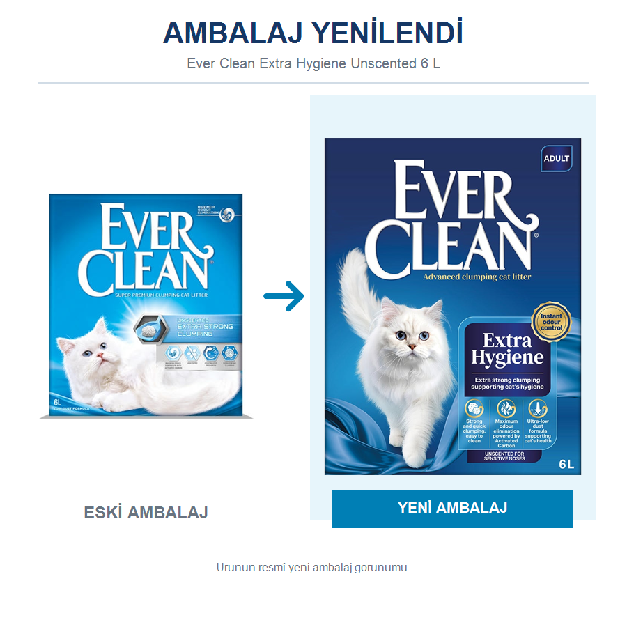 Ever Clean Extra Hygiene Unscented 6 LT Kokusuz İnce Taneli Topaklanan Bentonit Kedi Kumu