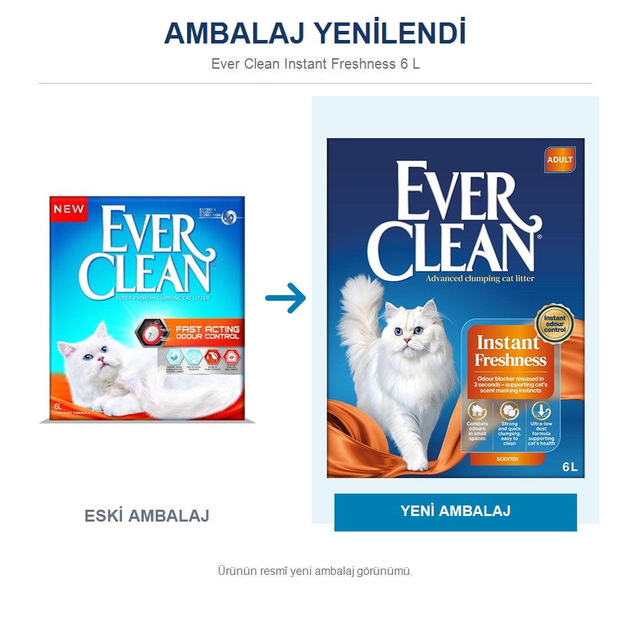 Ever Clean Instant Freshness 6 LT Hızlı Koku Kontrollü İnce Taneli Topaklanan Bentonit Kedi Kumu