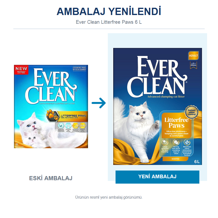 Ever Clean Litterfree Paws 6 LT Patilere Yapışmayı Azaltan Topaklanan Bentonit Kedi Kumu