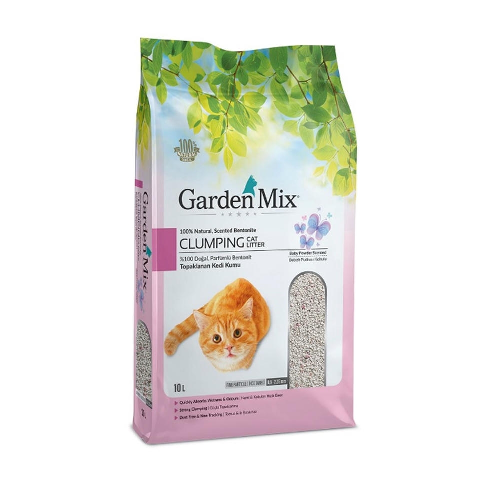 Garden Mix Bebek Pudrası Kokulu 10 LT Kalın Taneli Topaklanan Bentonit Kedi Kumu