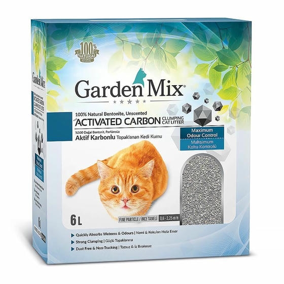 Garden Mix Aktif Karbonlu Kokusuz 6 LT İnce Taneli Topaklanan Bentonit Kedi Kumu
