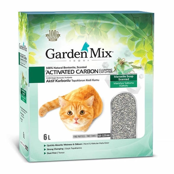 Garden Mix Aktif Karbonlu Marsilya Sabunu Kokulu 6 LT İnce Taneli Topaklanan Bentonit Kedi Kumu