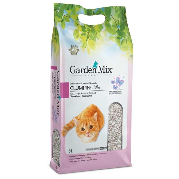 Garden Mix Bebek Pudrası Kokulu 5 LT İnce Taneli Topaklanan Bentonit Kedi Kumu