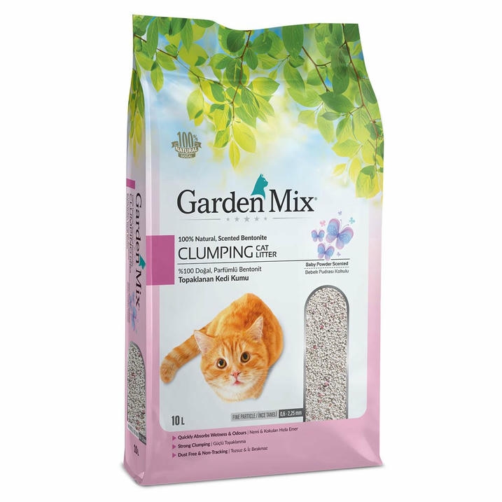Garden Mix Bebek Pudrası Kokulu 10 LT İnce Taneli Topaklanan Bentonit Kedi Kumu