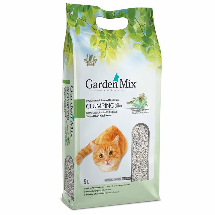 Garden Mix Marsilya Sabunu Kokulu 5 LT İnce Taneli Topaklanan Bentonit Kedi Kumu