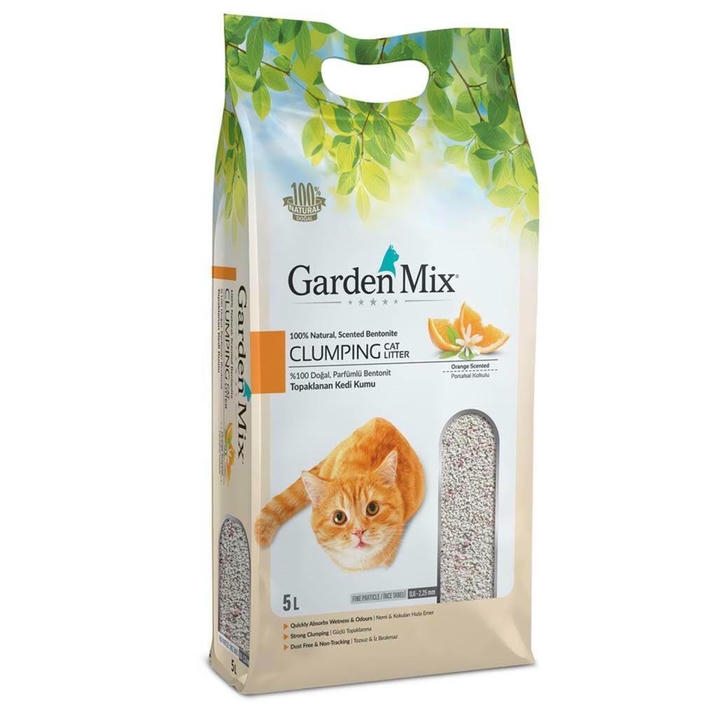 Garden Mix Portakal Kokulu 5 LT İnce Taneli Topaklanan Bentonit Kedi Kumu