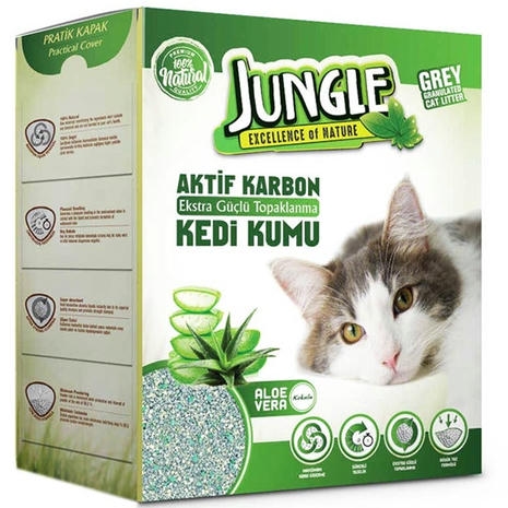 Jungle Aktif Karbonlu Aloe Vera Kokulu 6 LT / 5,1 KG İnce Taneli Topaklanan Bentonit Kedi Kumu