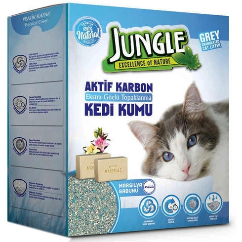 Jungle Aktif Karbonlu Marsilya Sabunu Kokulu 6 LT / 5,1 KG İnce Taneli Topaklanan Bentonit Kedi Kumu