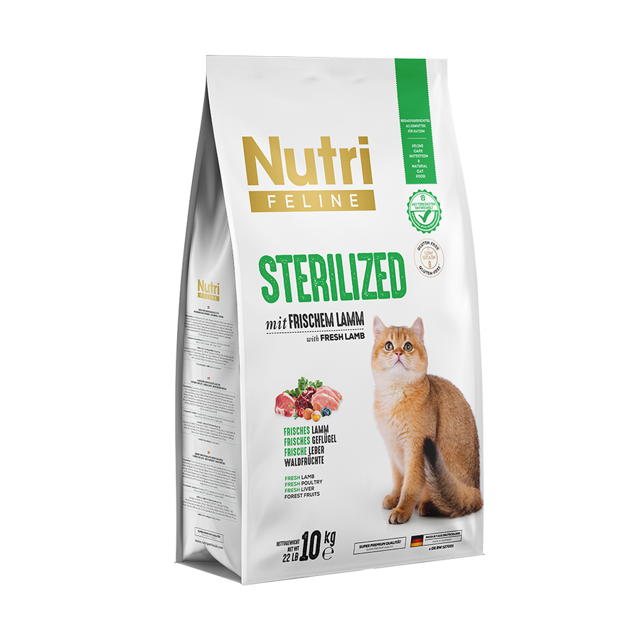 Nutri Feline Sterilised 10 کیلوگرم غذای کم‌غلات گربه عقیم‌شده با بره