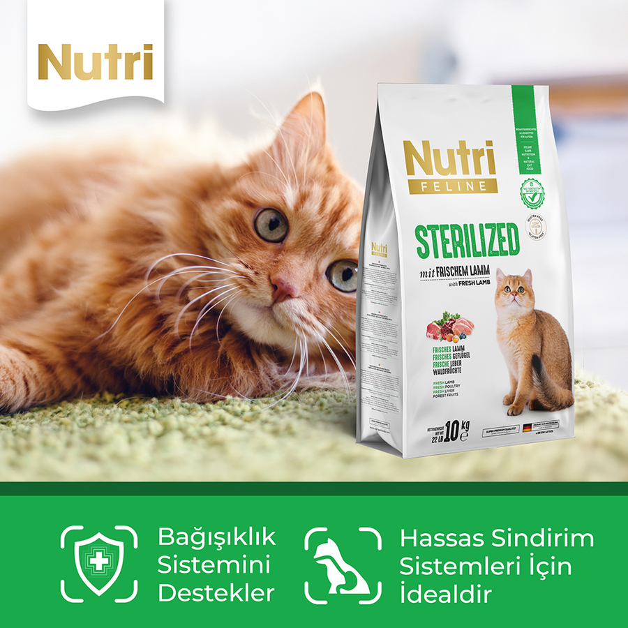Nutri Feline Sterilised 10 کیلوگرم غذای کم‌غلات گربه عقیم‌شده با بره