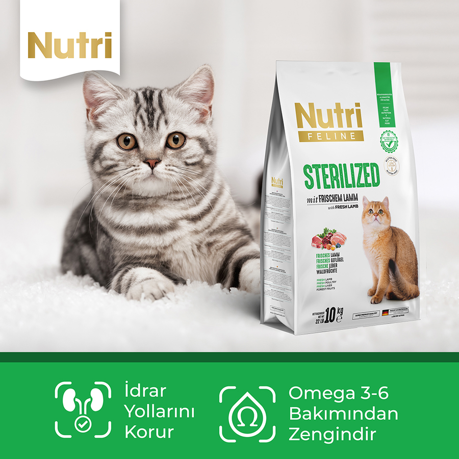 Nutri Feline Sterilised 2 کیلوگرم غذای کم‌غلات گربه عقیم‌شده با بره