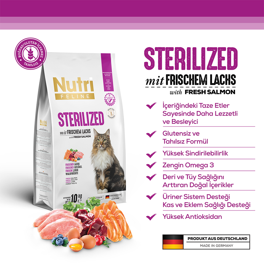 Nutri Feline Sterilised 2 Kg Somonlu Tahılsız Kısırlaştırılmış Kedi Maması