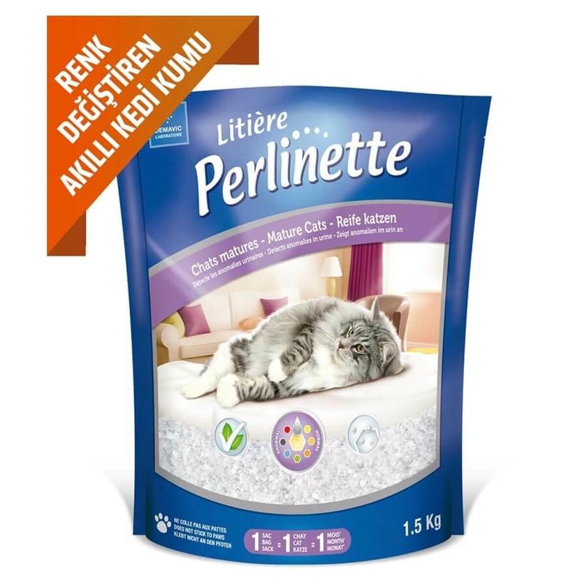 Perlinette Detect Erken Teşhis Formüllü 1,5 KG Silika Kristal Kedi Kumu