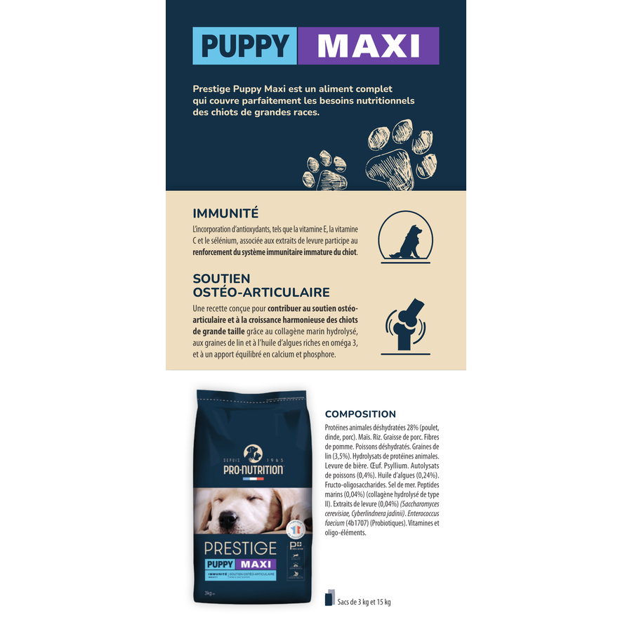 Pro Nutrition Prestige Puppy Maxi غذای توله‌سگ نژاد بزرگ 15 کیلوگرم
