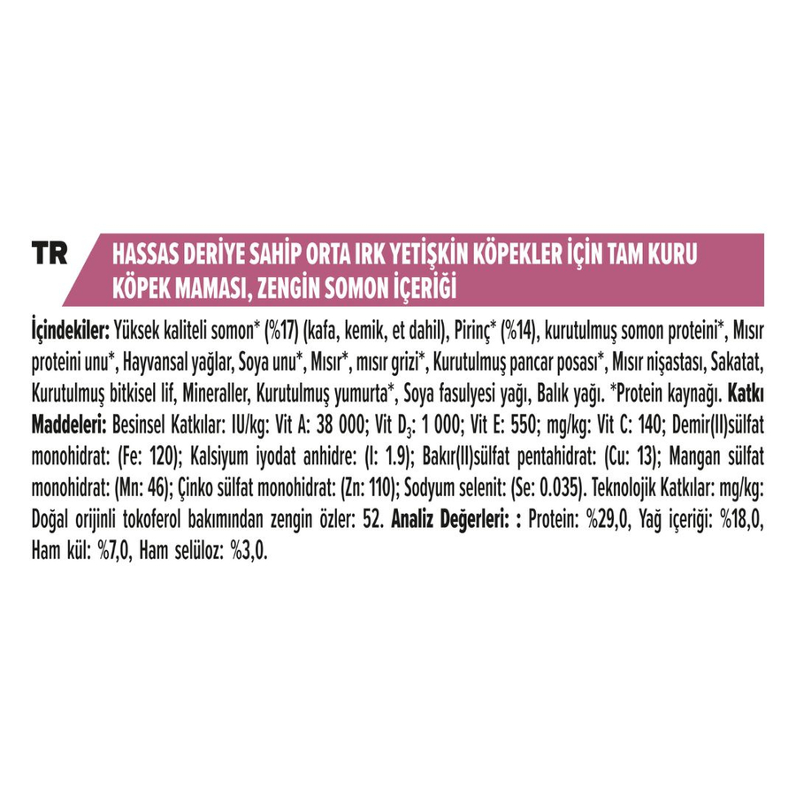 Purina Pro Plan Medium Adult Sensitive Skin Salmon 14+2,5 Kg Bonus Paket Somonlu Orta Irk Yetişkin Köpek Maması